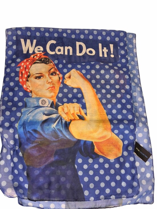 Accessories - We Can Do It Rosie the Riveter Blue White Polka Dot Sheer Scarf Rockabilly